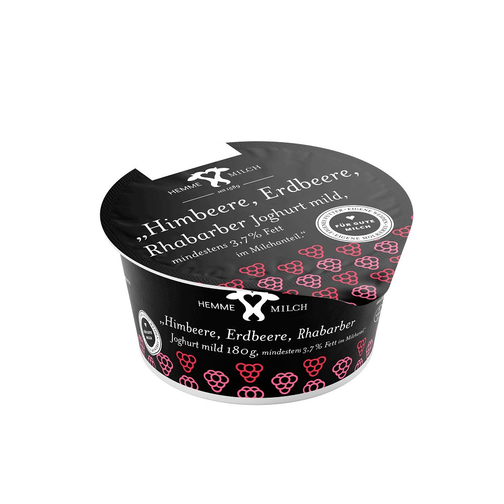 Hemme Himbeere-, Erdbeere-, Rhabarber-Joghurt 3,7 %, 180g Becher