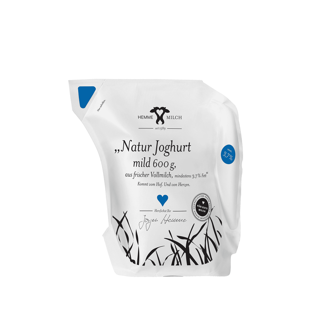 Hemme Naturjoghurt mild 3,7 %, 600g Beutel